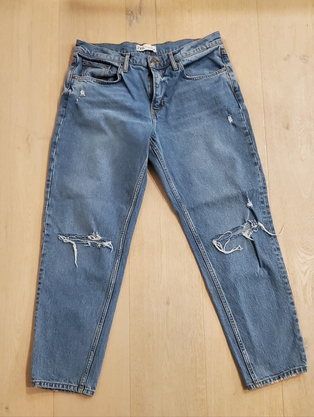 Zara- distressed light wash Mom style, really nice